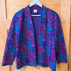 Vtg 80s Graff Funky Colorful Patchwork Open Cardigan Blazer Jacket 6 Petite